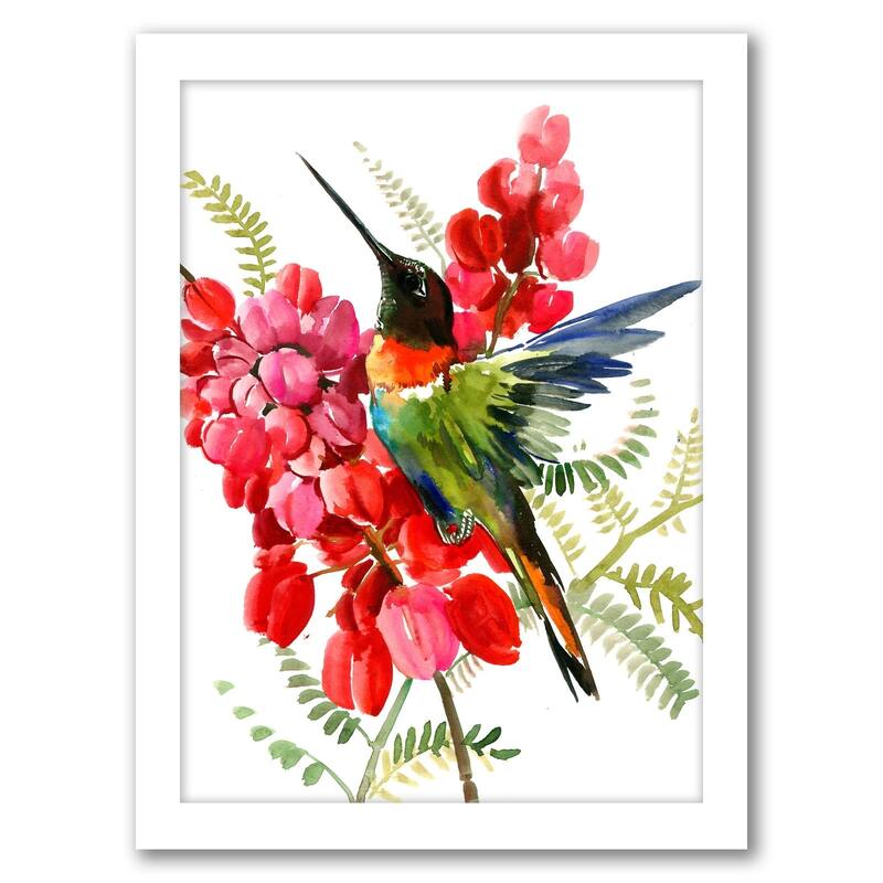 Hummingbird And Coral Pink Red Tropical Flowers- Framed Print Wall Art ...
