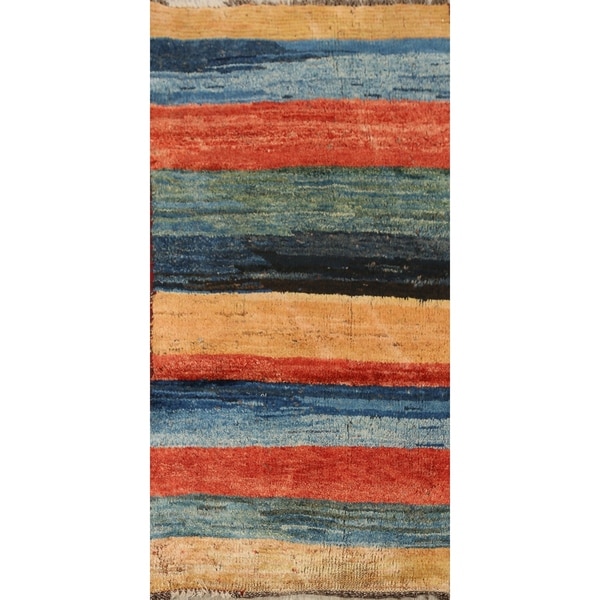Vintage Stripe Gabbeh Persian Kitchen Size Area Rug Hand-Knotted - 2'2" x 4'2". Opens flyout.