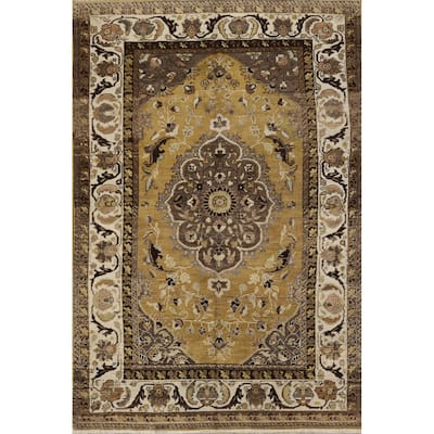 Antique Gold Floral Bakhtiari Persian Area Rug Handmade Foyer Carpet - 5'3" x 8'2"