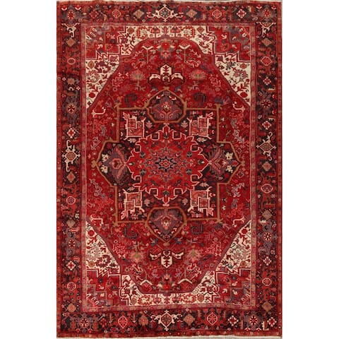 Geometric Red Heriz Persian Area Rug Hand-Knotted Living Room Carpet - 8'4" x 11'0"