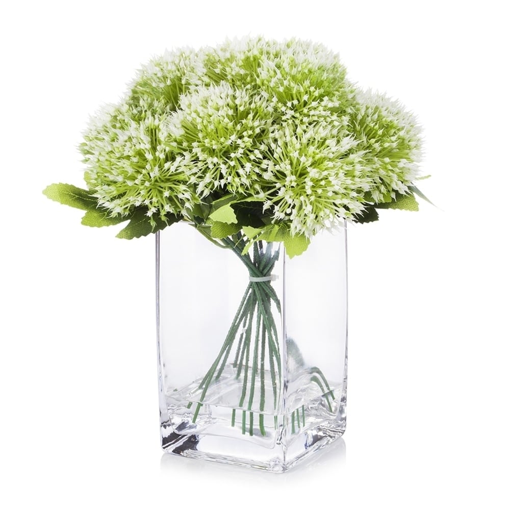 Enova Home Artificial Mixed Greenery Foliage Fake Plants in Cube Glass Vase for Home Office Decoration - N/A