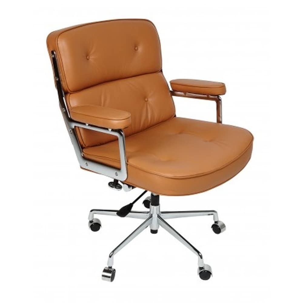 Aurelle Home Modern Ribbed Leather Low Back Office Swivel Chair - Tan