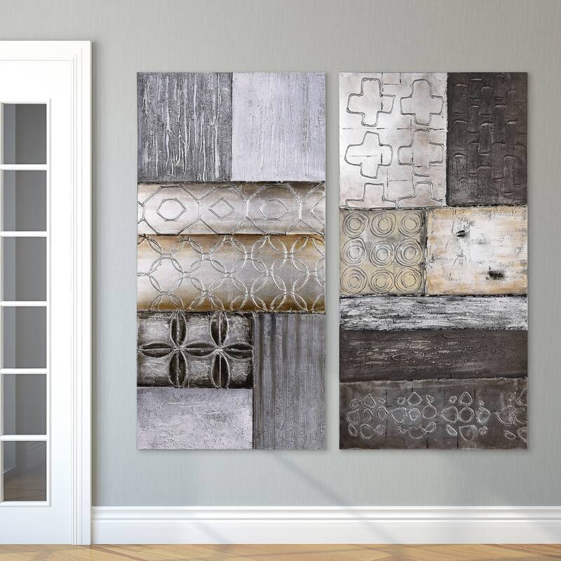 "Stacked" Abstract Textured Metallic Hand Painted Wall Art Set of 2
