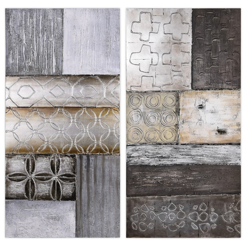 "Stacked" Abstract Textured Metallic Hand Painted Wall Art Set of 2