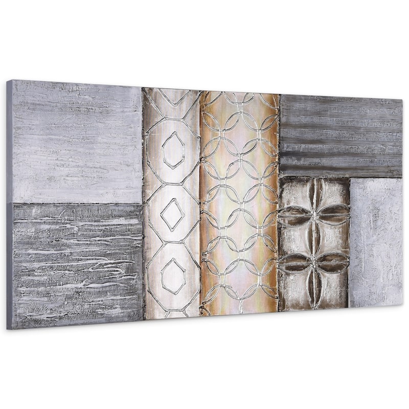 "Stacked" Abstract Textured Metallic Hand Painted Wall Art Set of 2