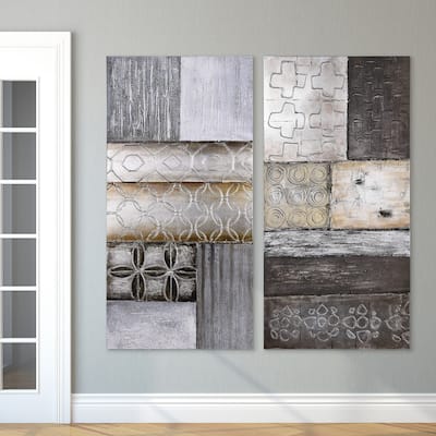 "Stacked" Abstract Textured Metallic Hand Painted Wall Art Set of 2