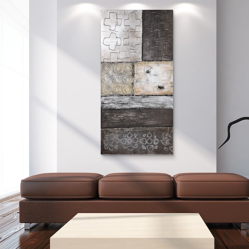 "Stacked" Abstract Textured Metallic Hand Painted Wall Art Set of 2