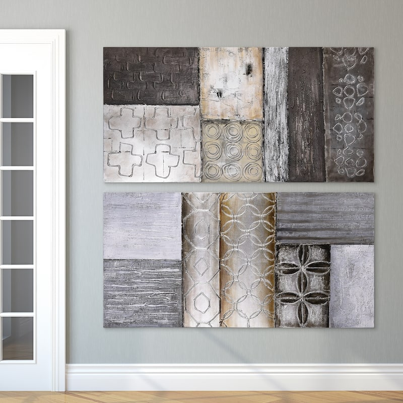 "Stacked" Abstract Textured Metallic Hand Painted Wall Art Set of 2