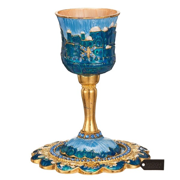 Tall 5" Kiddush CupSet w/StemTray Embellished w/Crystals Bed Bath