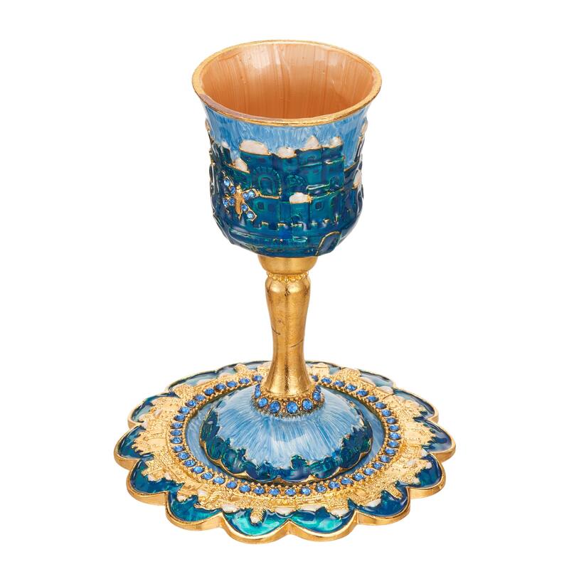 Tall 5" Kiddush CupSet w/Stem & Tray Embellished w/Crystals