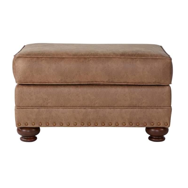 Roundhill Furniture Leinster Fabric Ottoman with Antique Bronze Nailheads in Jetson Ginger