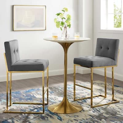 Privy Gold Stainless Steel Performance Velvet Bar Stool Set of 2 - N/A