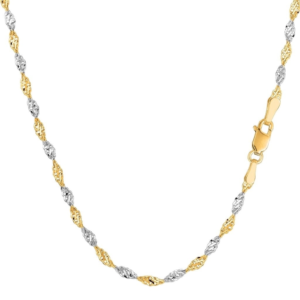 TWJC 14k Yellow OR White Gold SOLID 2mm Twisted Mirror Chain Necklace with Spring Ring Clasp