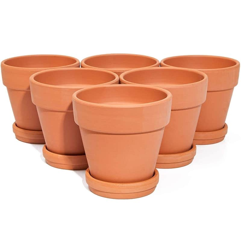 6x Mini Terra Cotta Terracotta Pots with Saucer Flower Clay Planters Small 4"