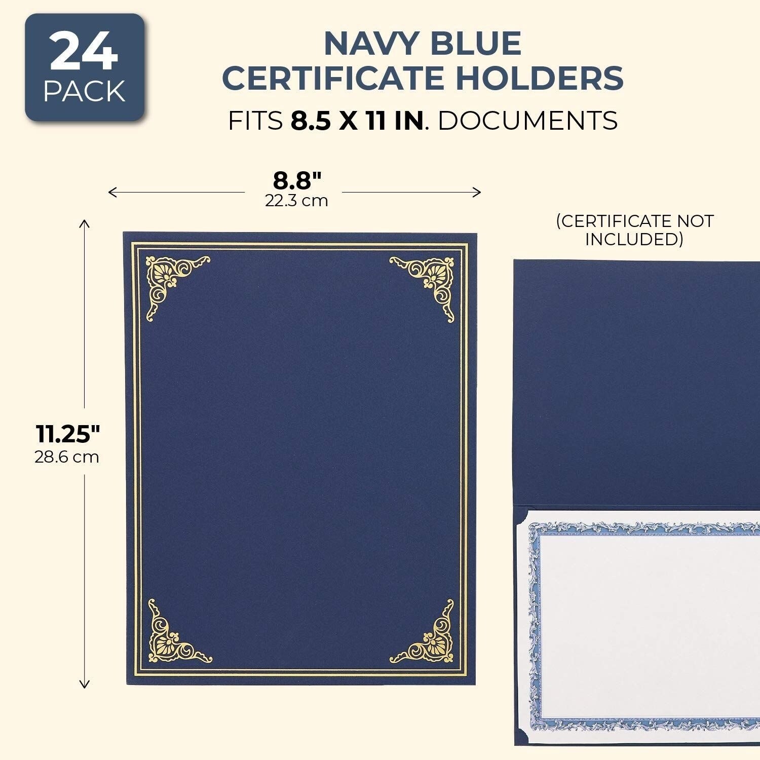 24 Pack Navy Blue Certificate Holders Kit with 8.5 x 11