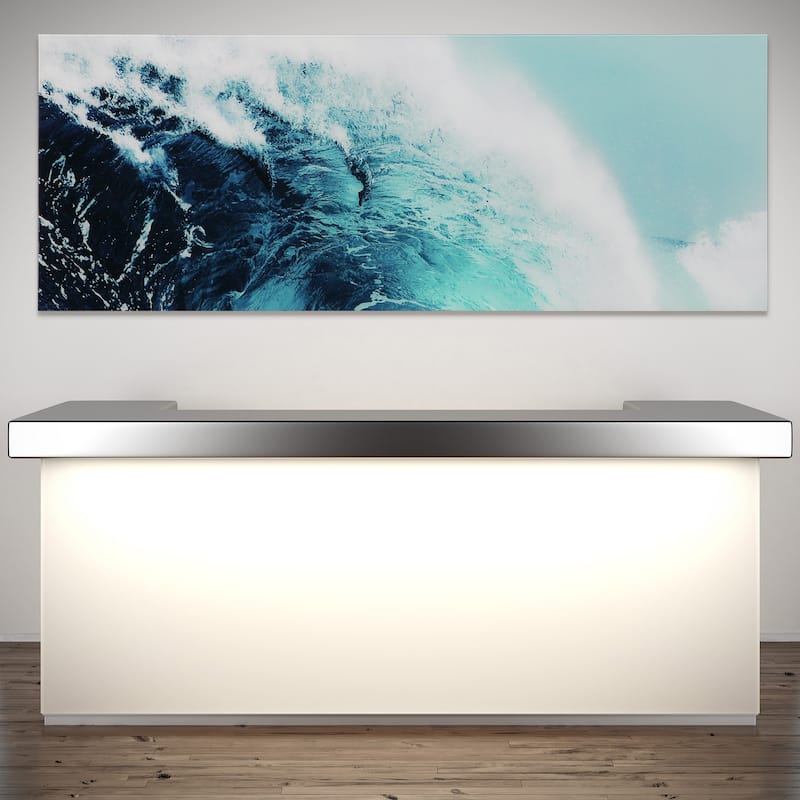 "Blue Wave 1" Unframed Free Floating Tempered Glass Wall Art