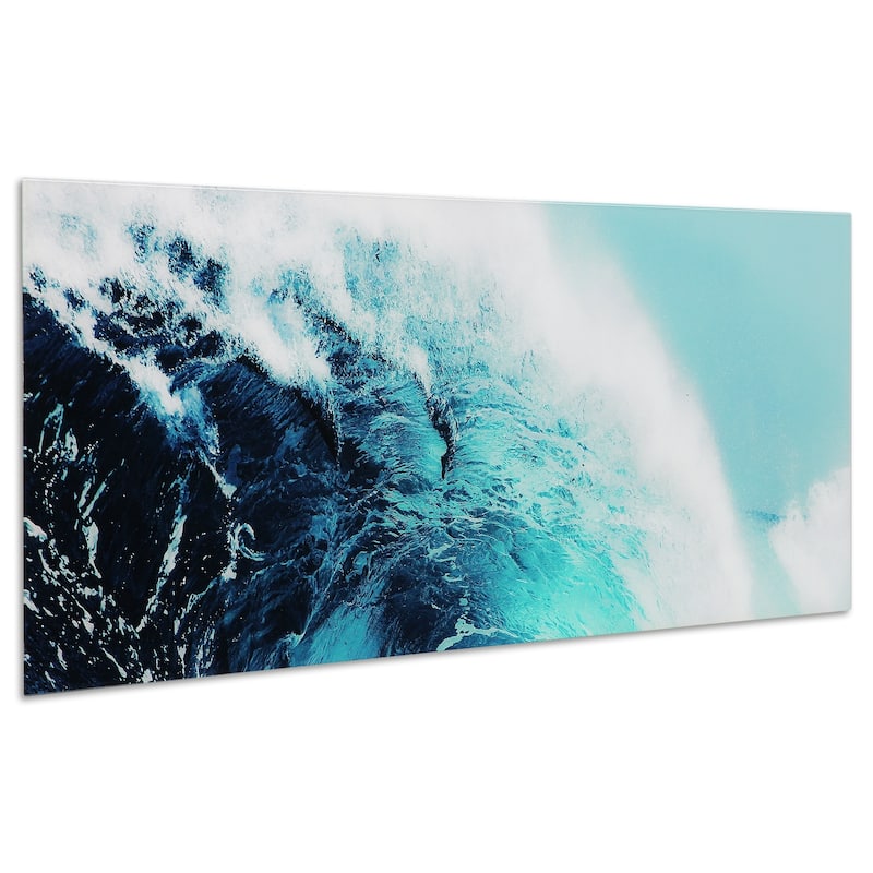 "Blue Wave 1" Unframed Free Floating Tempered Glass Wall Art