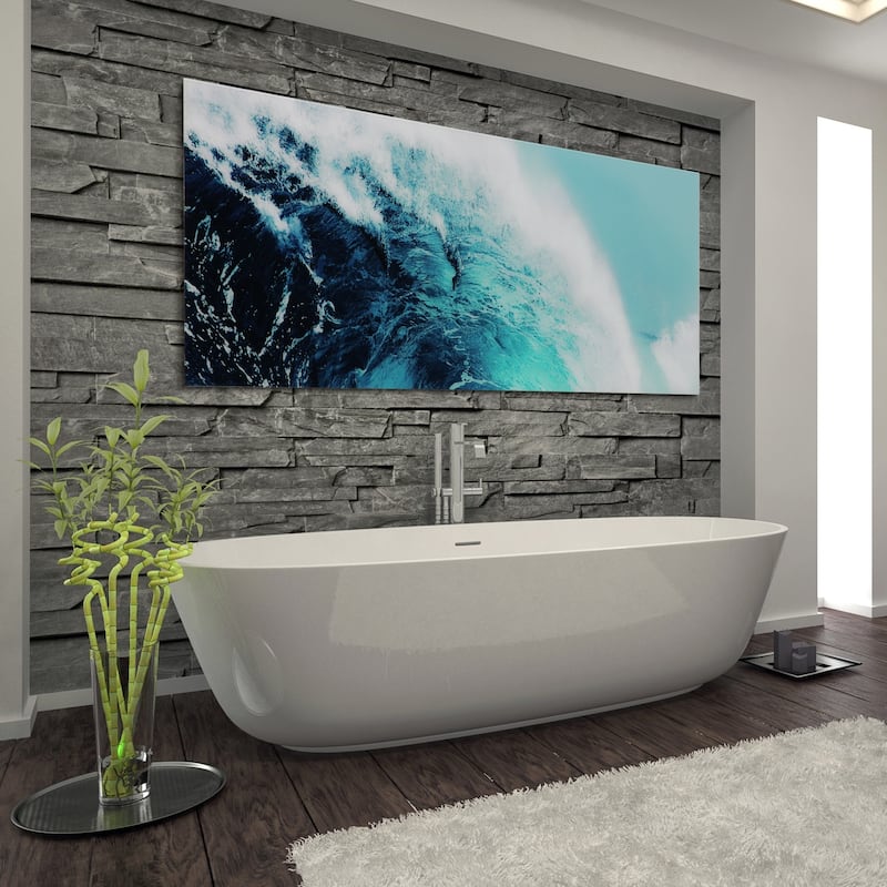 "Blue Wave 1" Unframed Free Floating Tempered Glass Wall Art