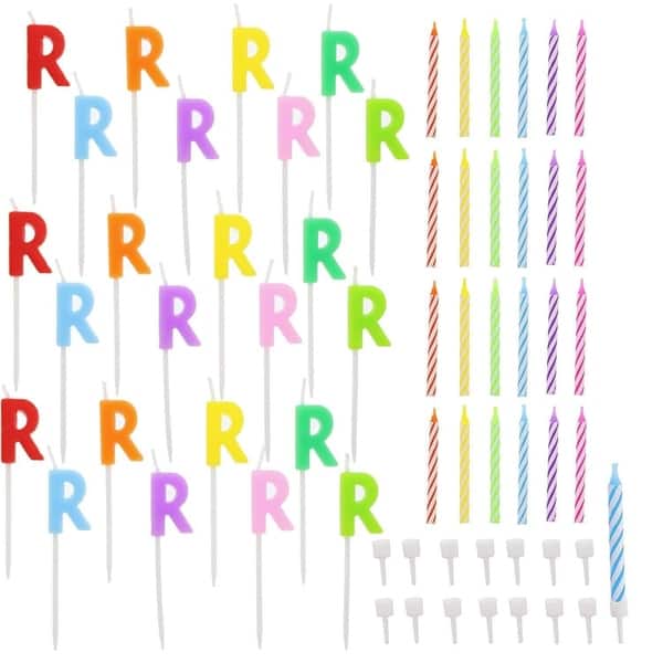 96-Piece Letter R Birthday Cake Candles Set with Holders for Party ...