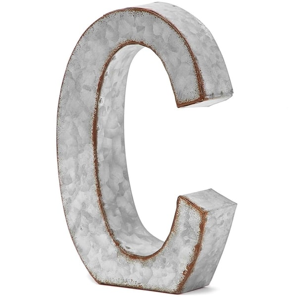 slide 1 of 5, 8 In Rustic Letter Wall Decoration C Galvanized Metal 3D Letter for Home Birthday Wedding Events Decor - 8 In