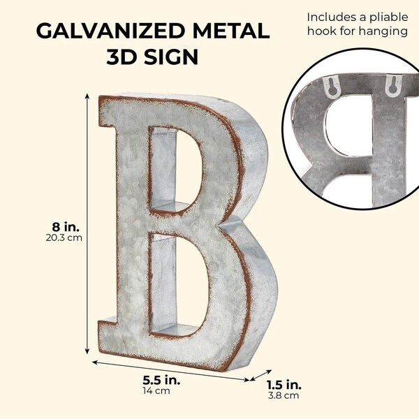 8 In Rustic Letter Wall Decoration B Galvanized Metal 3D Letter For ...