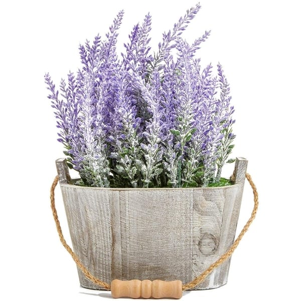 Artificial Lavender Fake Flower Plant In Rustic Oval Wooden Box For Decorations On Sale Overstock 31044397