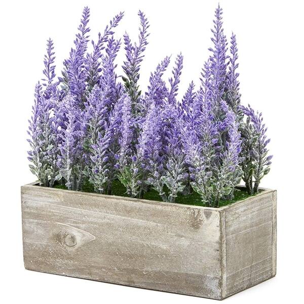 Artificial Lavender Fake Flower Plant In Rustic Pot Wooden Box For Decorations Overstock 31044426