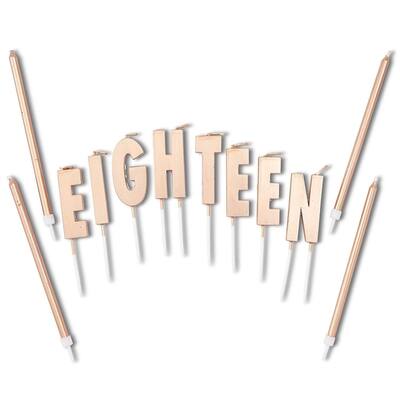 32pcs Rose Gold 18th Birthday Cake Candles Set "EIGHTEEN" Letter Dessert Topper