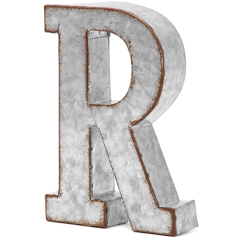 8 In Rustic Letter Wall Decoration R Galvanized Metal 3D Letter for Home Birthday Wedding Events Decor - 8 In