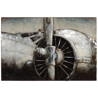 "Plane Propeller" Mixed Media Iron Hand Painted Dimensional Wall Art