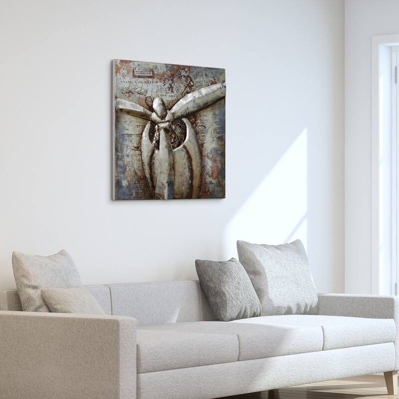 "Retro Airplane" Mixed Media Iron Hand Painted Dimensional Wall Art