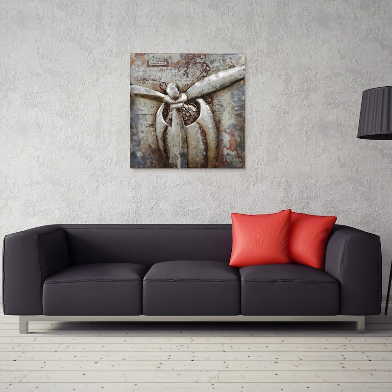 "Retro Airplane" Mixed Media Iron Hand Painted Dimensional Wall Art