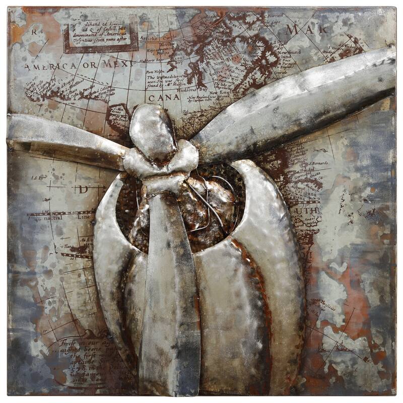 "Retro Airplane" Mixed Media Iron Hand Painted Dimensional Wall Art
