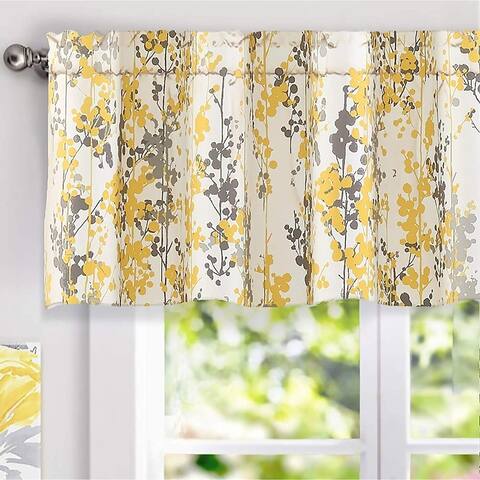 DriftAway Leah Abstract Floral Blossom Ink Painting Valance Pair - 52'' width x 18'' length - 52'' width x 18'' length
