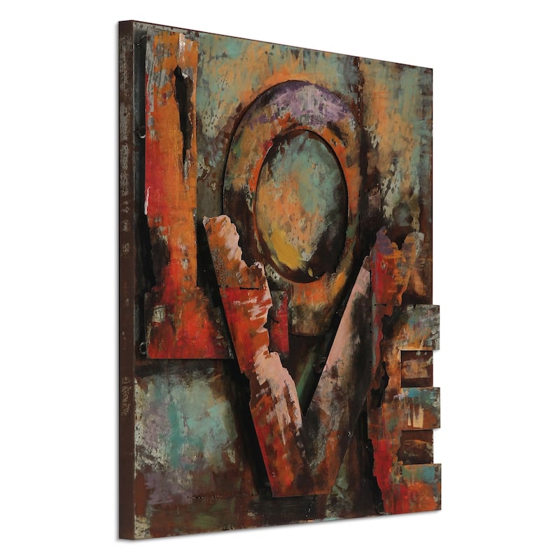 "Love" Mixed Media Iron Hand Painted Dimensional Wall Art