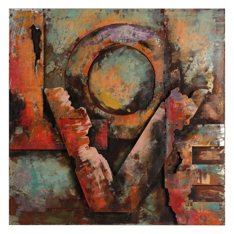 "Love" Mixed Media Iron Hand Painted Dimensional Wall Art