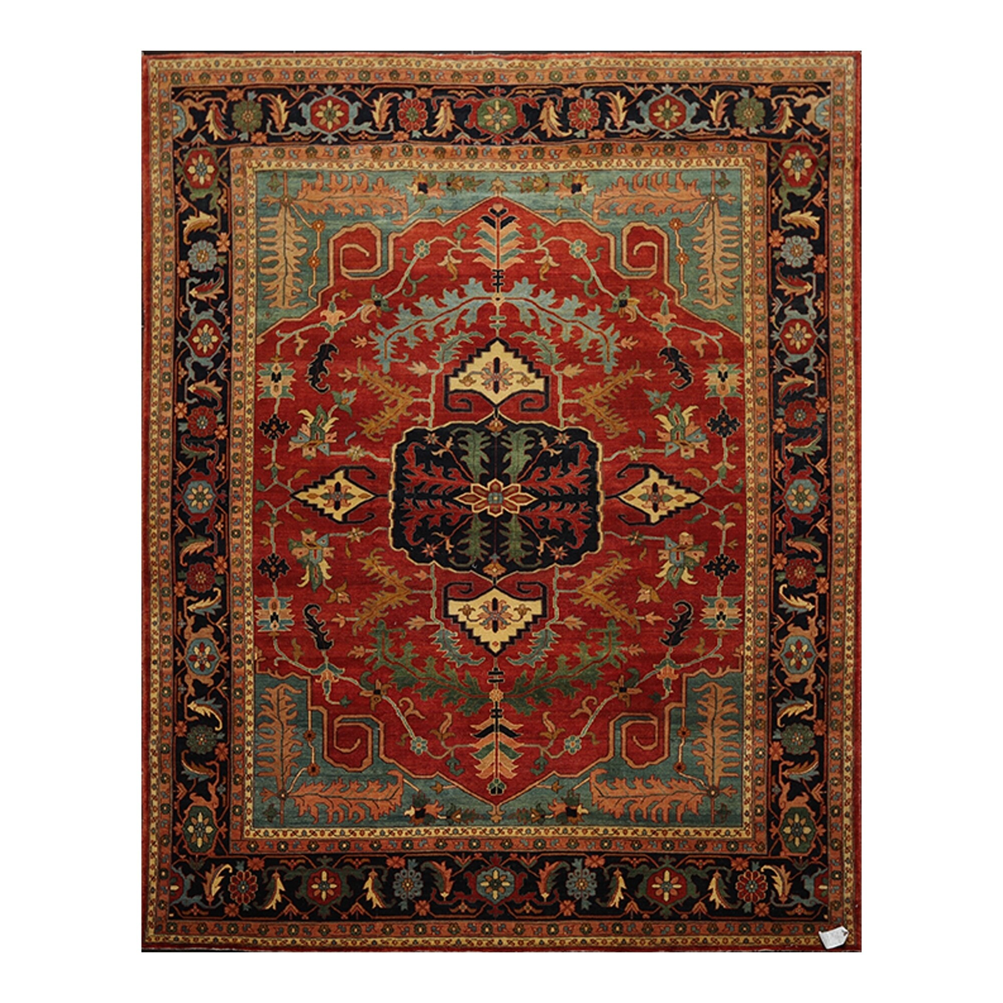 Serapi Hand Knotted Burnt Orange Turquoise Wool Persian Burnt Orange Turquoise Wool Persian