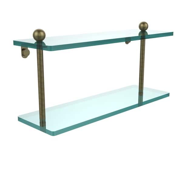 slide 2 of 7, Double-tier 16-inch Tempered Glass Shelf