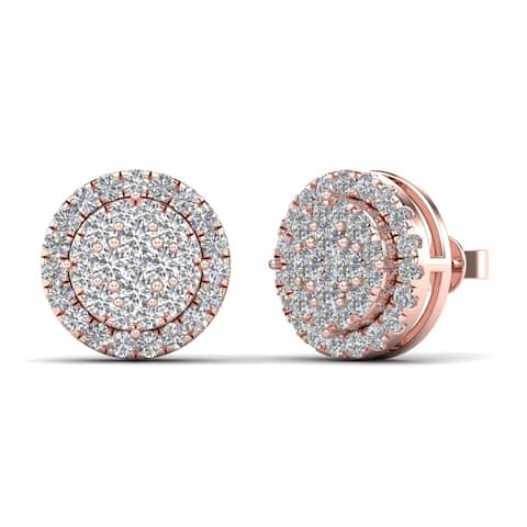 AALILLY 14K Rose Gold 1 CT. TDW Diamond Cluster Stud Earrings (H-I, I1-I2)