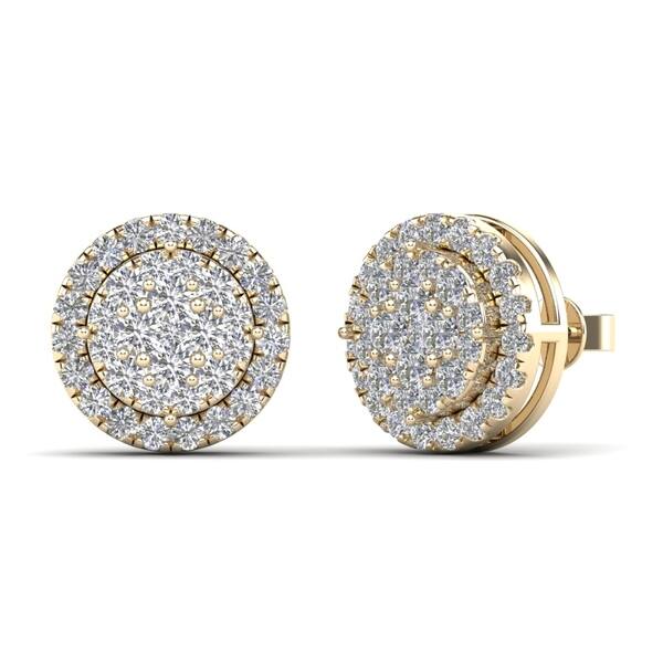 slide 1 of 5, AALILLY 14K Yellow Gold 1 CT. TDW Diamond Cluster Stud Earrings (H-I, I1-I2)