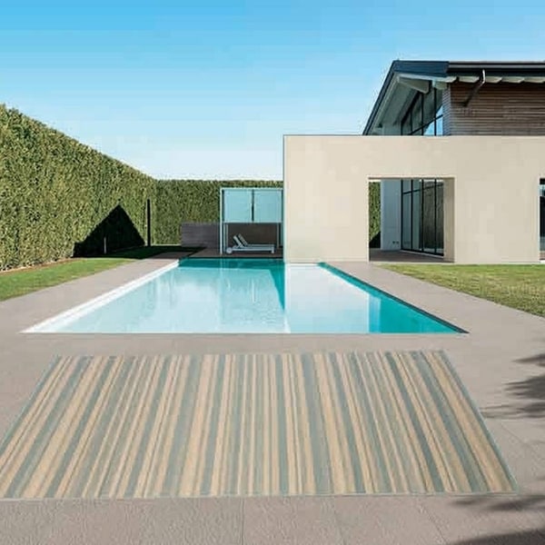 Stripes Indoor/Outdoor Rugs Flatweave Contemporary Patio, Pool, Camp and Picnic Carpets FW 575