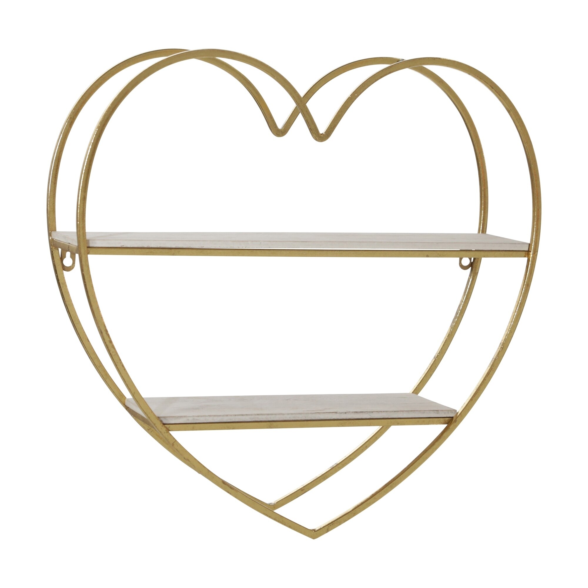 Shop Metal Wood 2 Tier Heart Wall Shelf White Gold Overstock 31048025