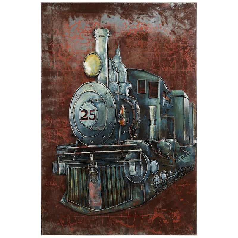 "Train" Mixed Media Iron Hand Painted Dimensional Wall Art