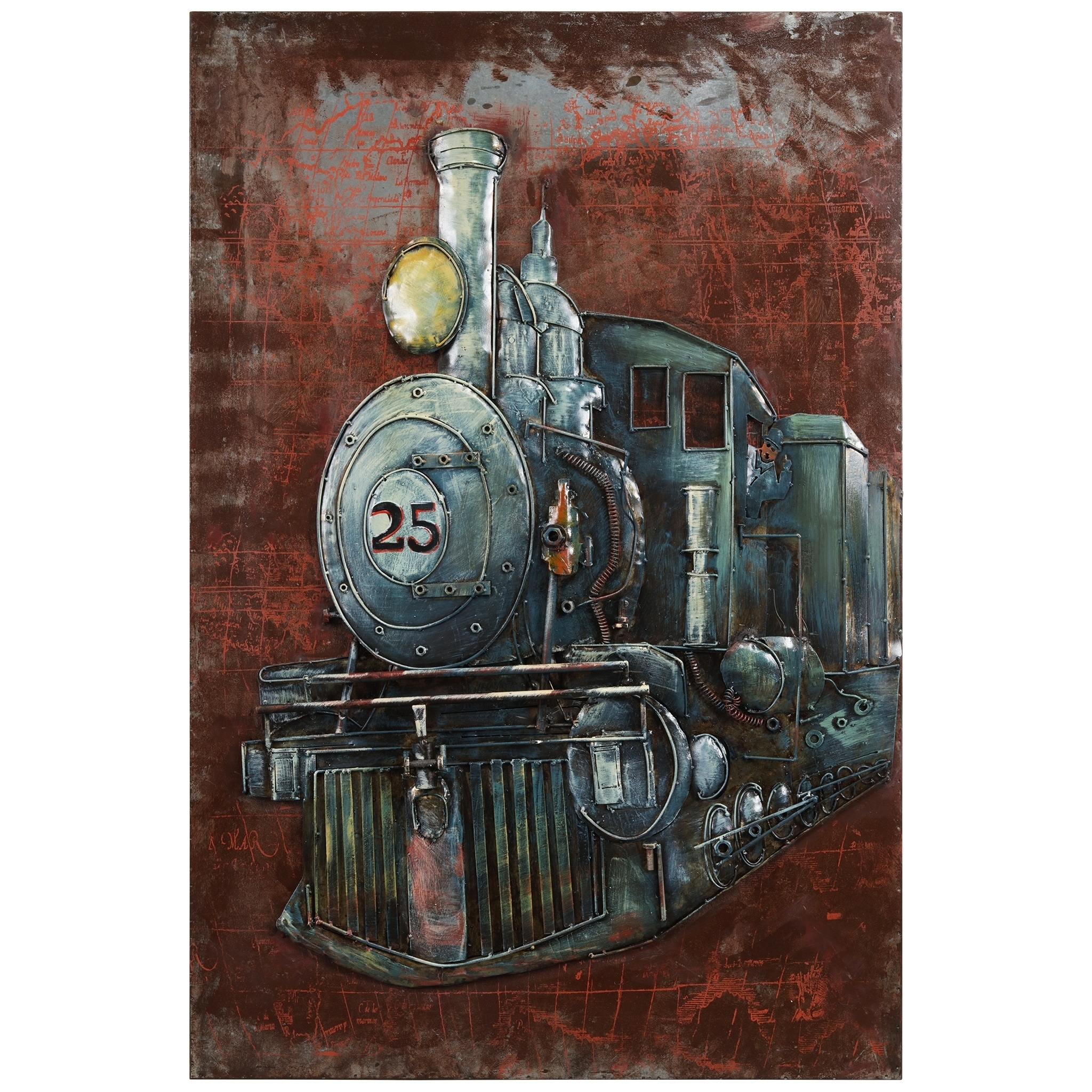 "Train" Mixed Media Iron Hand Painted Dimensional Wall Art