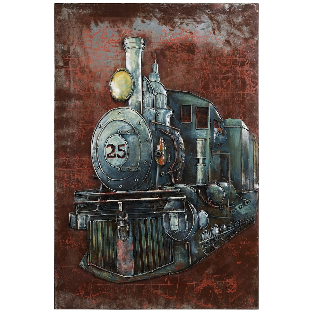 "Train" Mixed Media Iron Hand Painted Dimensional Wall Art