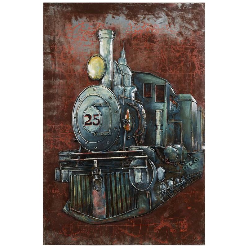 "Train" Mixed Media Iron Hand Painted Dimensional Wall Art