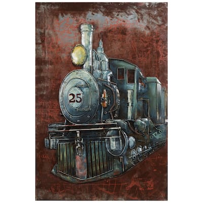 "Train" Mixed Media Iron Hand Painted Dimensional Wall Art