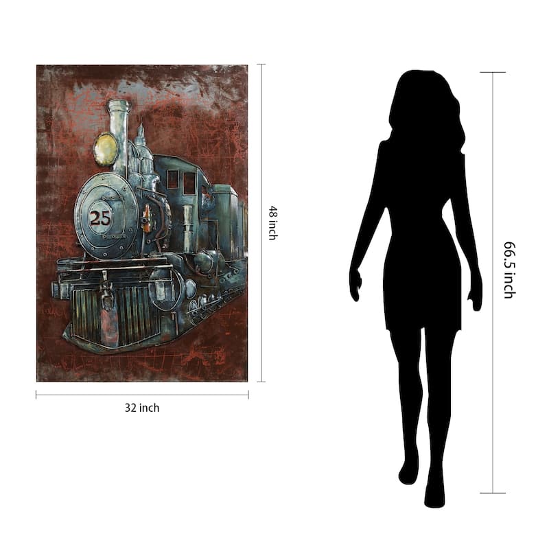 "Train" Mixed Media Iron Hand Painted Dimensional Wall Art