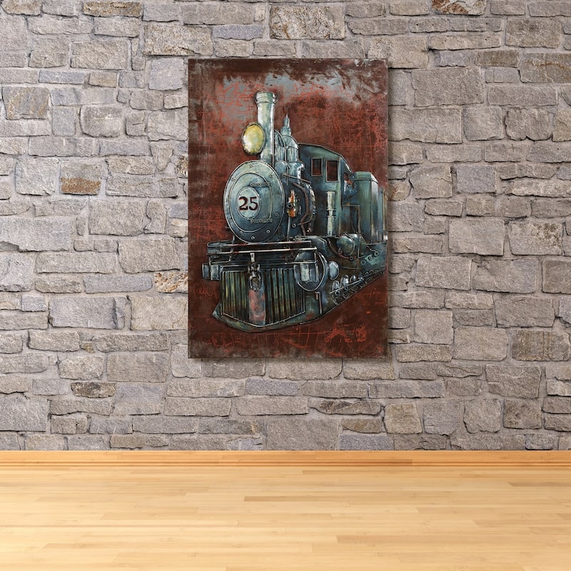 "Train" Mixed Media Iron Hand Painted Dimensional Wall Art