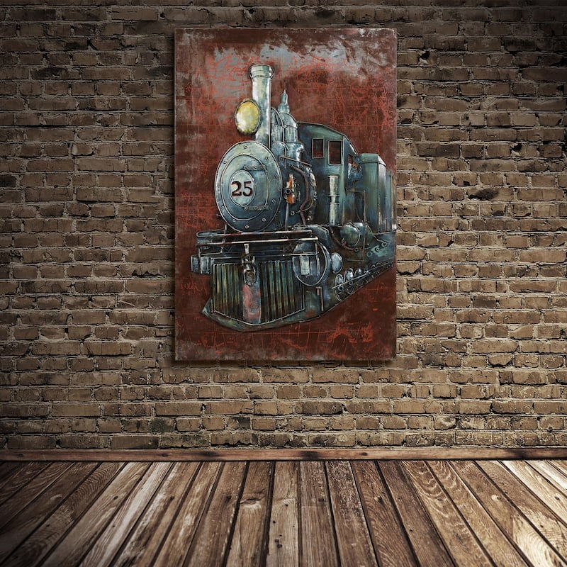 "Train" Mixed Media Iron Hand Painted Dimensional Wall Art